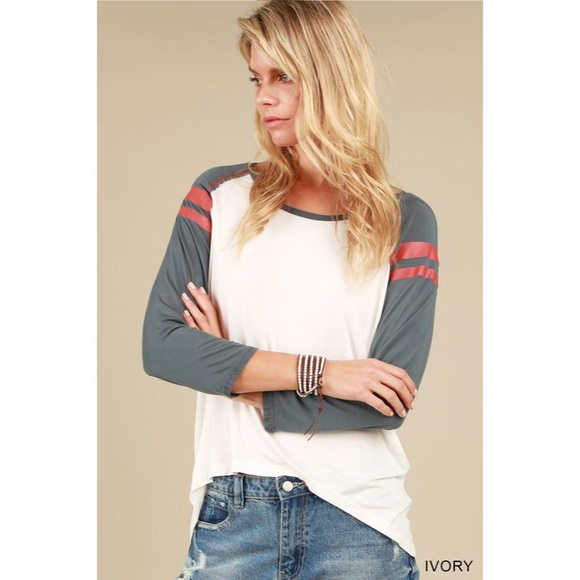 Haylie Striped Baseball Tee - Picture 3 of 5